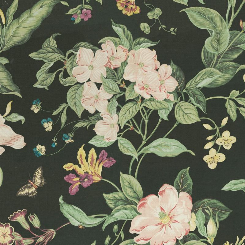 Williamsburg GARDEN IMAGES NOIR 750672 Floral Print Upholstery Fabric ...