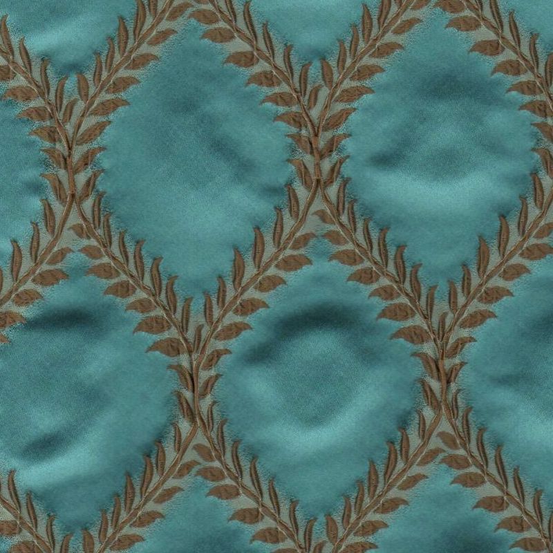 A TEAL Floral Jacquard Upholstery And Drapery Fabric